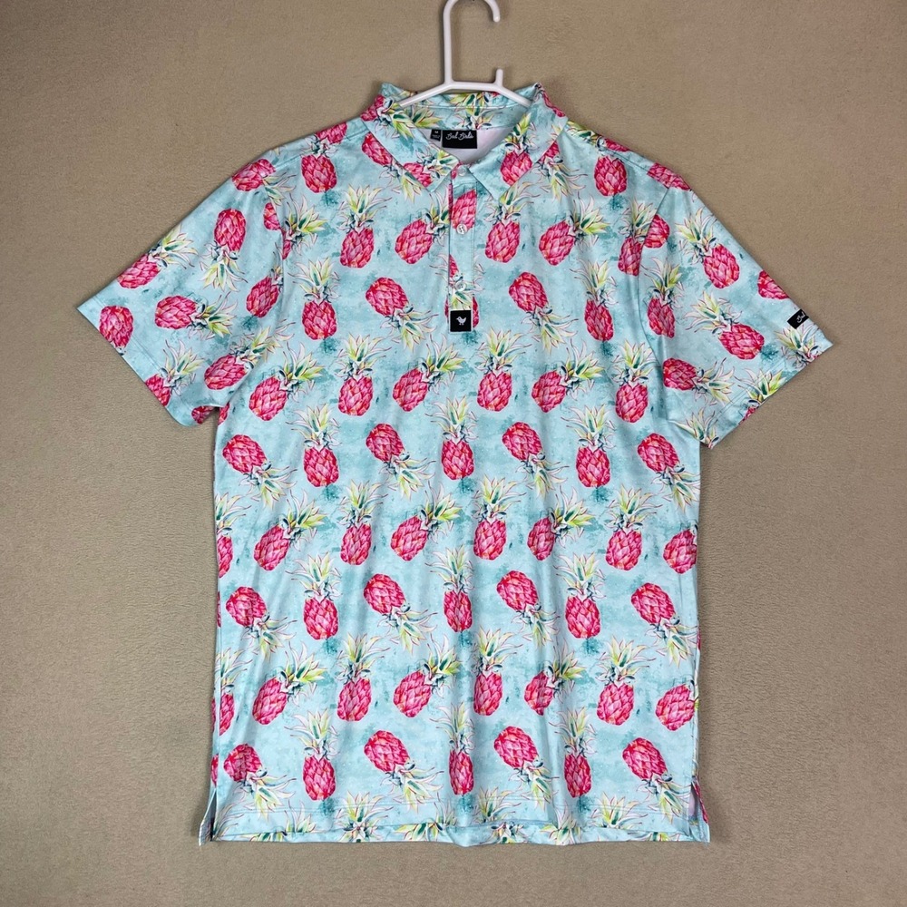 Bad Birdie Polo Shirt Mens Medium Blue Pink Pineapple Golf EUC